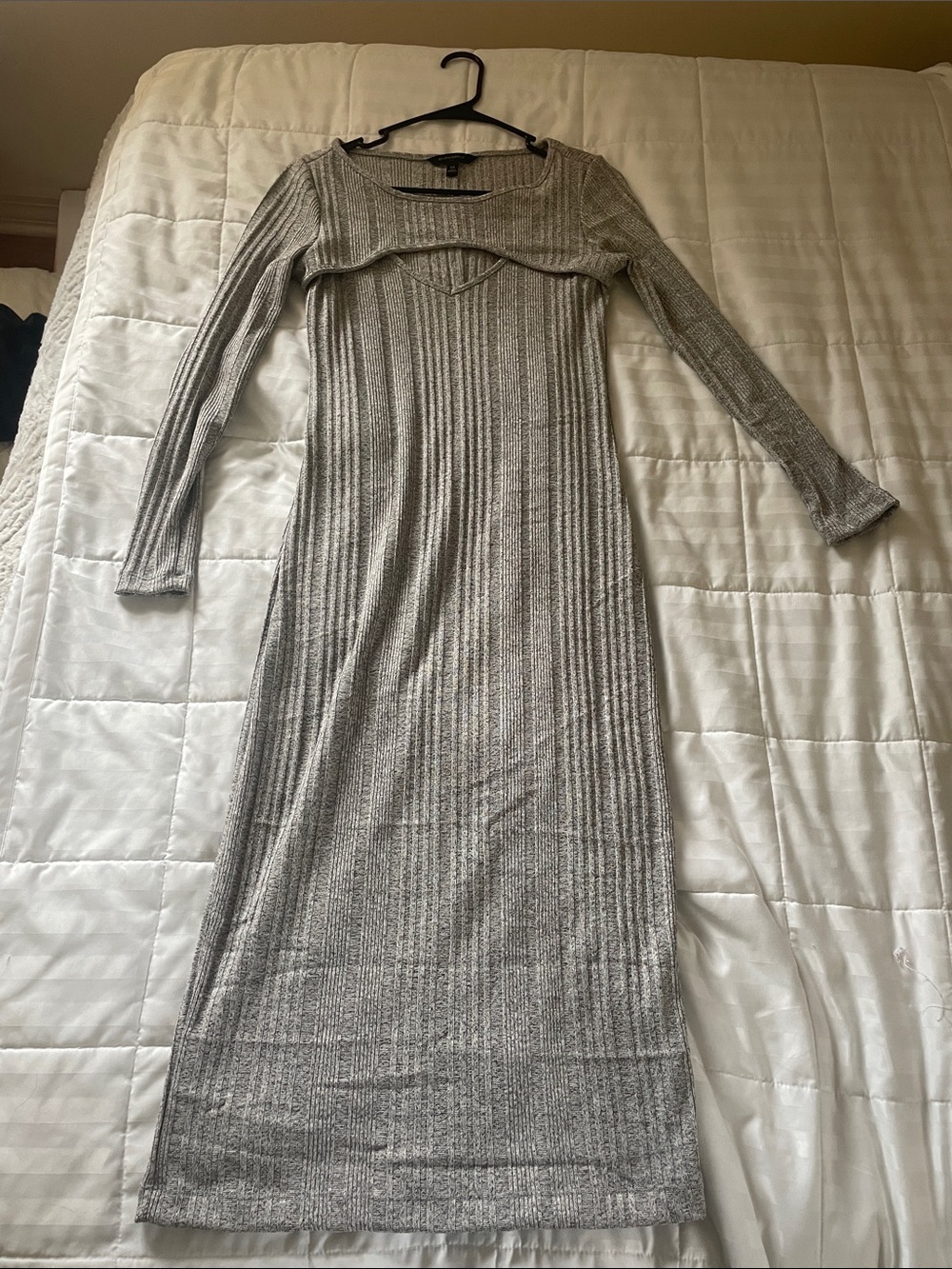 Banana Republic Gray Ribbed Long-Sleeve Midi Dress
